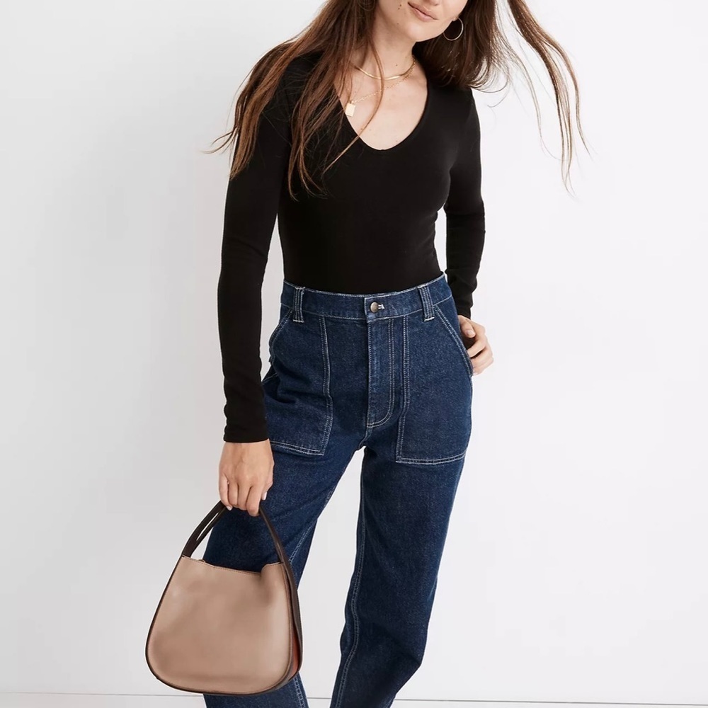 New Madewell V Neck Full Coverage Bodysuit Black